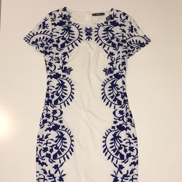 SHEIN Dresses & Skirts - SHEIN pencil dress S blue white